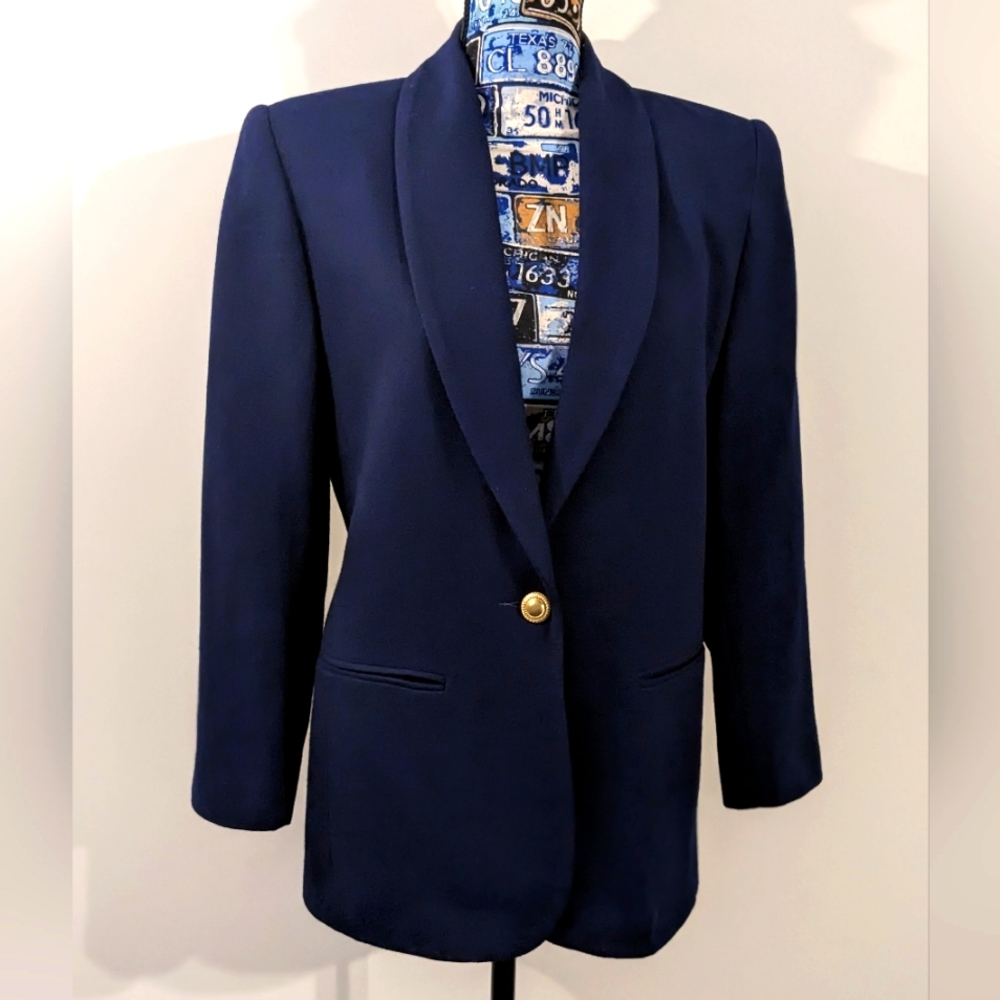 Fundamental Things Petite Women's Size 4 Navy Blue 100% Wool Blazer Jack…